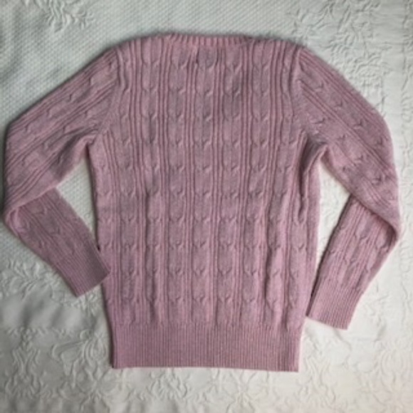 St. John's Bay, Pink/Silver Threads, V-Neck, Cable Knit, Long Sleeved Sweater - Picture 2 of 5